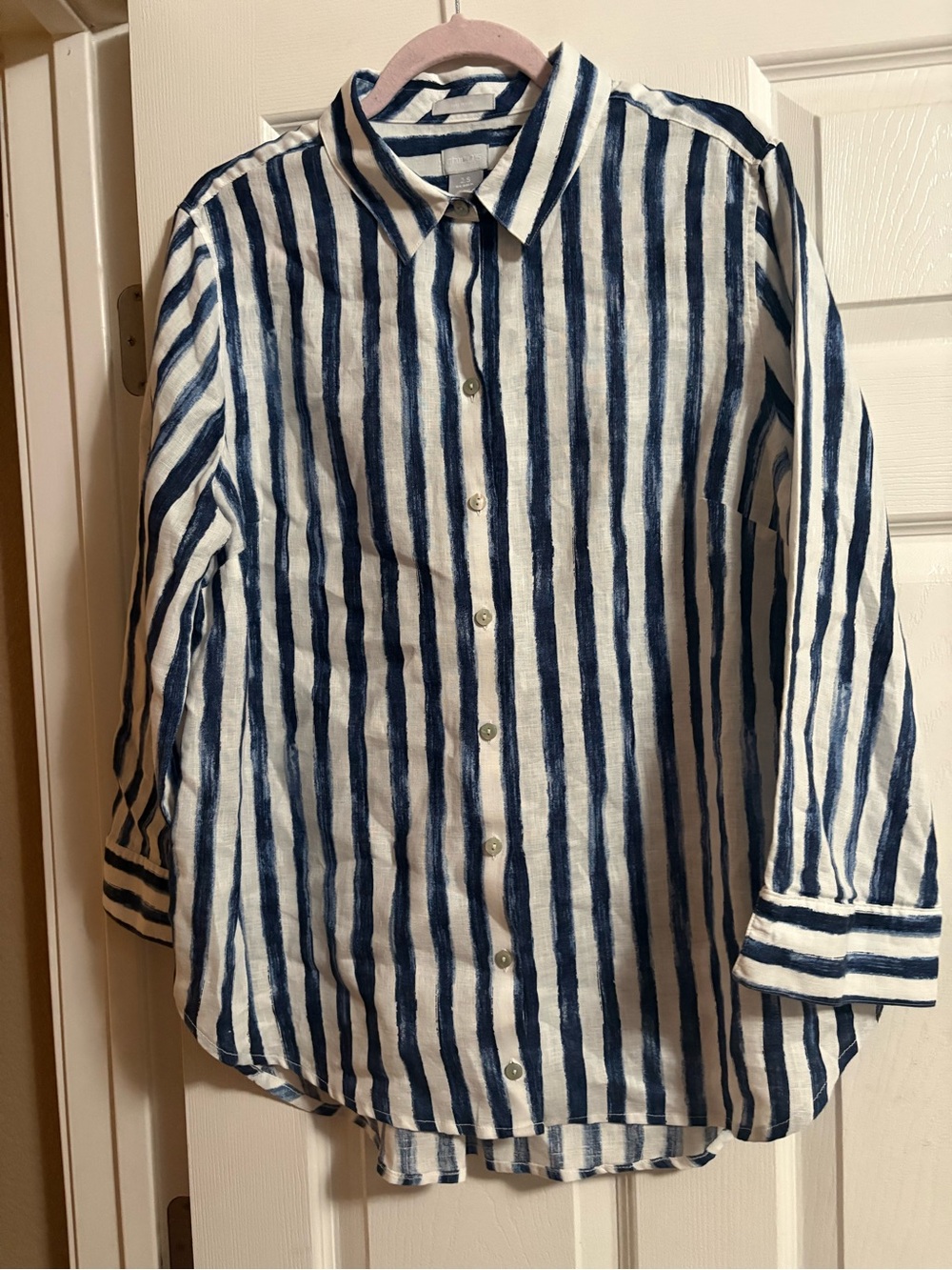 Chico's striped button up blouse top collared no iron office career collared 14